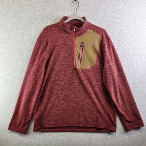 Eddie Bauer Sweater Mens L Red Heathered 1/4 Zip Pullover Fleece Hiking Trails
